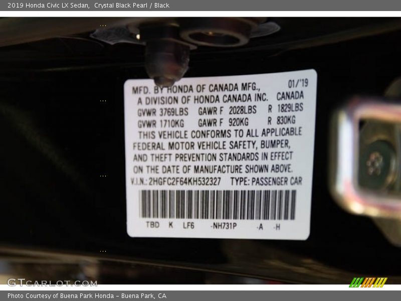 Crystal Black Pearl / Black 2019 Honda Civic LX Sedan