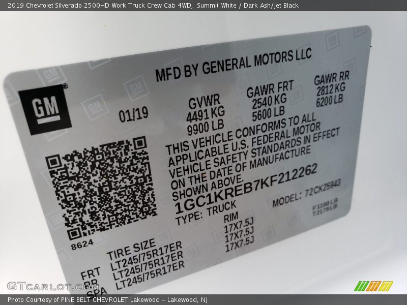 Summit White / Dark Ash/Jet Black 2019 Chevrolet Silverado 2500HD Work Truck Crew Cab 4WD