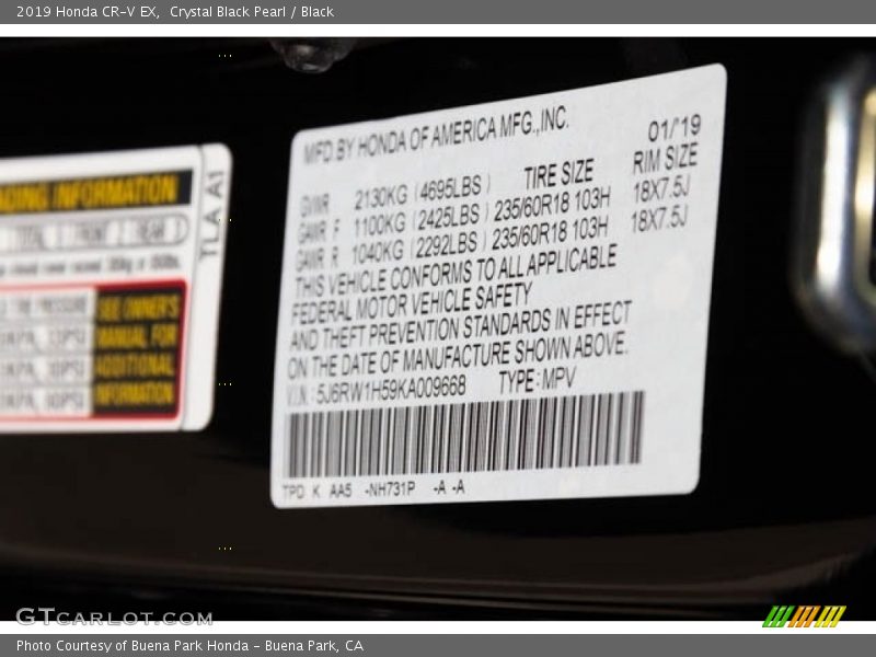 Crystal Black Pearl / Black 2019 Honda CR-V EX