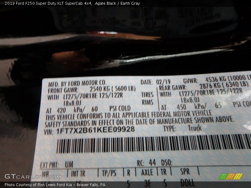 Agate Black / Earth Gray 2019 Ford F250 Super Duty XLT SuperCab 4x4