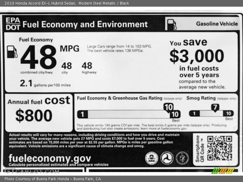 Modern Steel Metallic / Black 2019 Honda Accord EX-L Hybrid Sedan