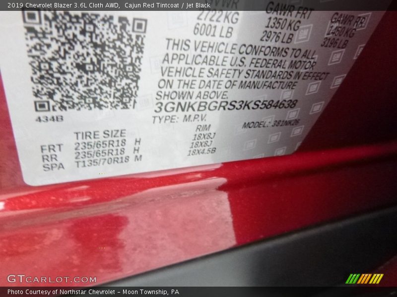 Cajun Red Tintcoat / Jet Black 2019 Chevrolet Blazer 3.6L Cloth AWD