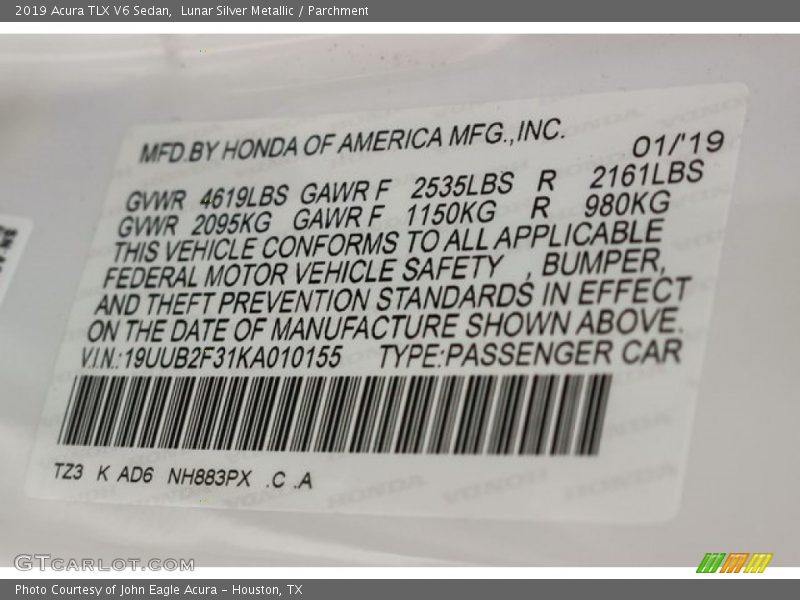 Lunar Silver Metallic / Parchment 2019 Acura TLX V6 Sedan