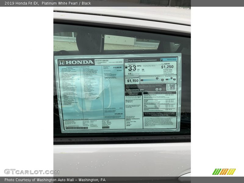 Platinum White Pearl / Black 2019 Honda Fit EX