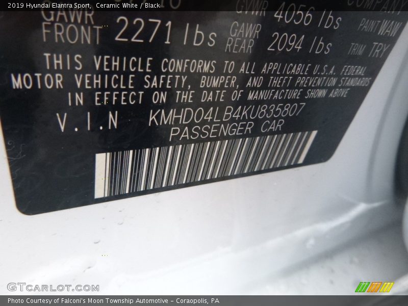 Ceramic White / Black 2019 Hyundai Elantra Sport