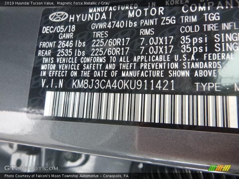 Magnetic Force Metallic / Gray 2019 Hyundai Tucson Value