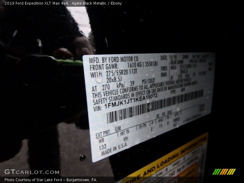 Agate Black Metallic / Ebony 2019 Ford Expedition XLT Max 4x4