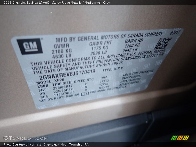 Sandy Ridge Metallic / Medium Ash Gray 2018 Chevrolet Equinox LS AWD