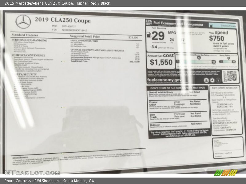 Jupiter Red / Black 2019 Mercedes-Benz CLA 250 Coupe