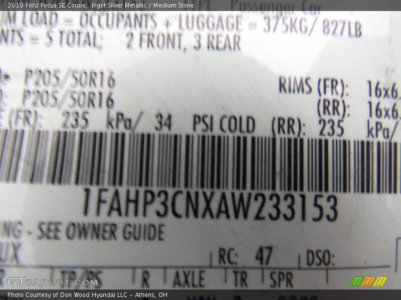 Ingot Silver Metallic / Medium Stone 2010 Ford Focus SE Coupe