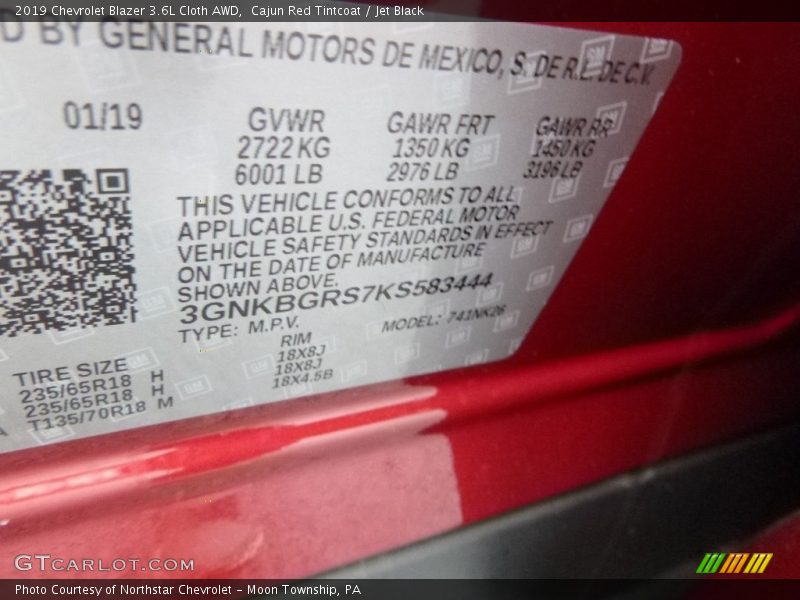 Cajun Red Tintcoat / Jet Black 2019 Chevrolet Blazer 3.6L Cloth AWD