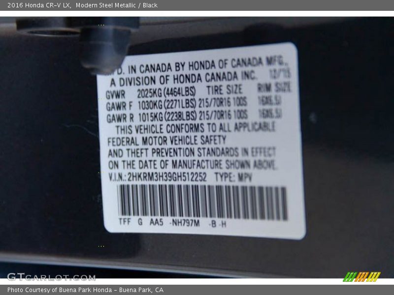 Modern Steel Metallic / Black 2016 Honda CR-V LX