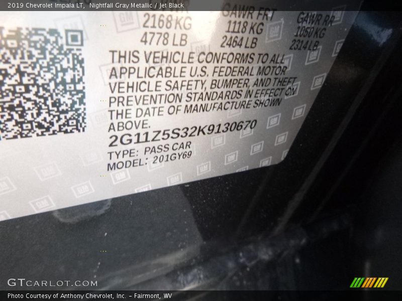 Nightfall Gray Metallic / Jet Black 2019 Chevrolet Impala LT