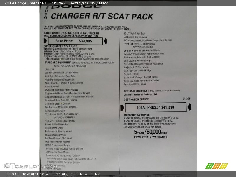  2019 Charger R/T Scat Pack Window Sticker