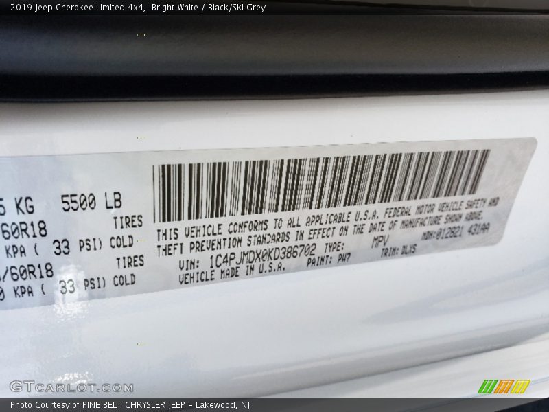 Bright White / Black/Ski Grey 2019 Jeep Cherokee Limited 4x4