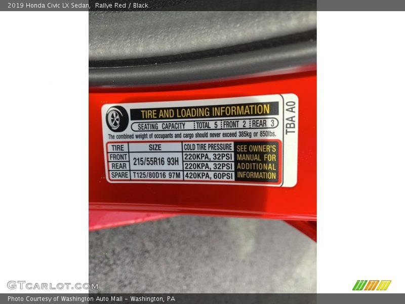 Rallye Red / Black 2019 Honda Civic LX Sedan