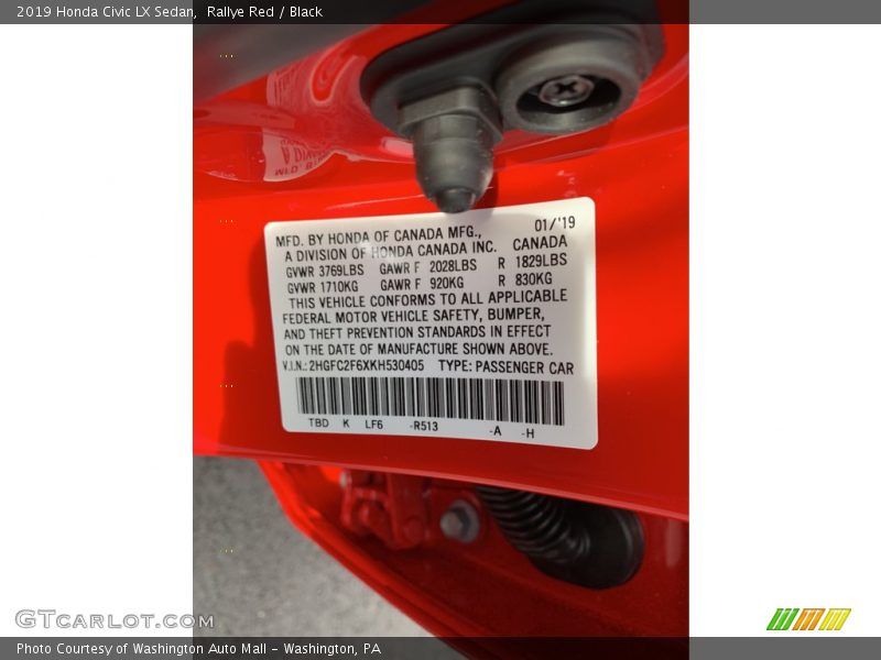 Rallye Red / Black 2019 Honda Civic LX Sedan