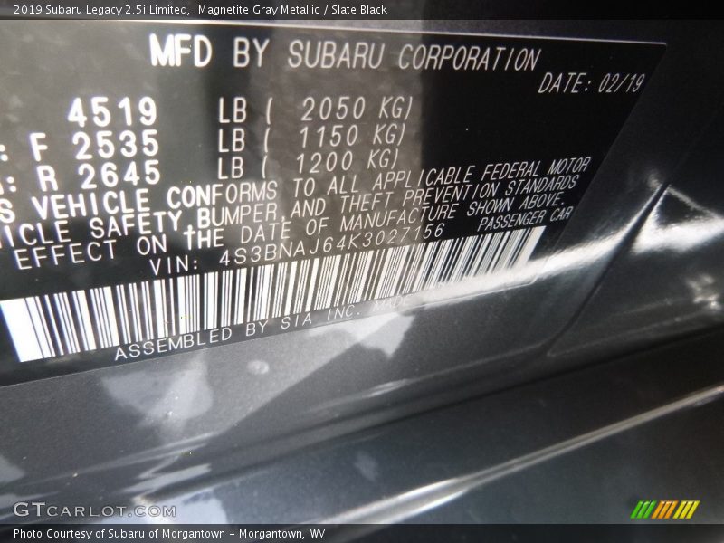 Magnetite Gray Metallic / Slate Black 2019 Subaru Legacy 2.5i Limited