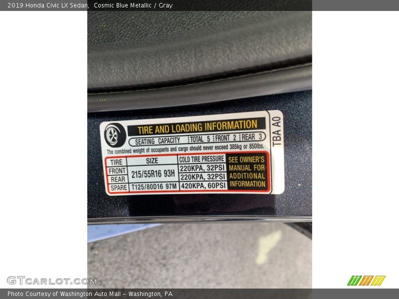 Cosmic Blue Metallic / Gray 2019 Honda Civic LX Sedan