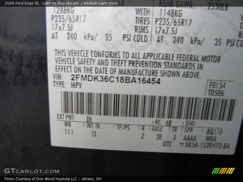 Light Ice Blue Metallic / Medium Light Stone 2008 Ford Edge SE