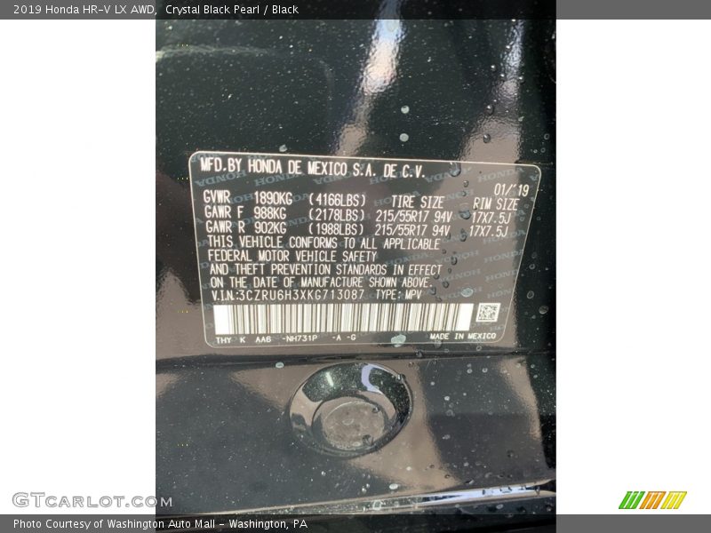 Crystal Black Pearl / Black 2019 Honda HR-V LX AWD