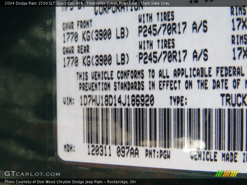 Timberline Green Pearl Coat / Dark Slate Gray 2004 Dodge Ram 1500 SLT Quad Cab 4x4