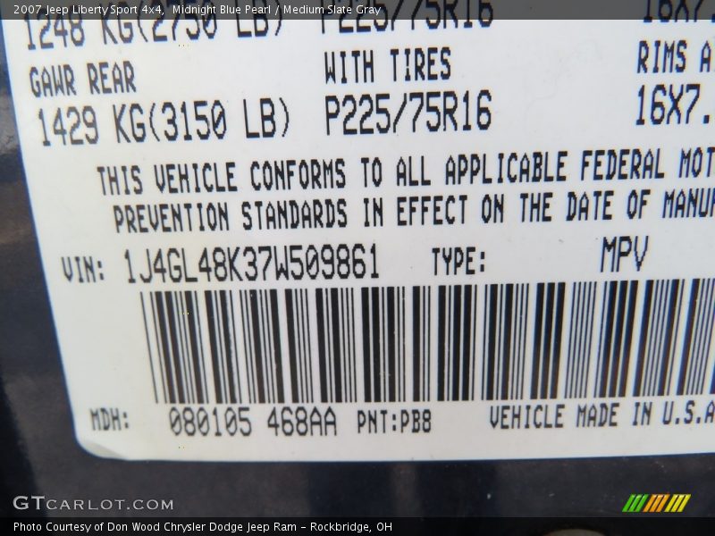 Midnight Blue Pearl / Medium Slate Gray 2007 Jeep Liberty Sport 4x4