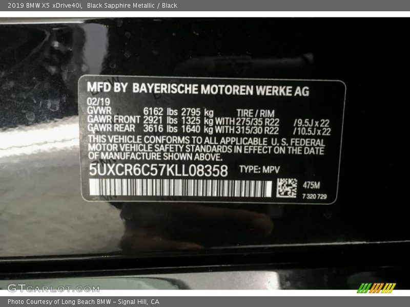 Black Sapphire Metallic / Black 2019 BMW X5 xDrive40i