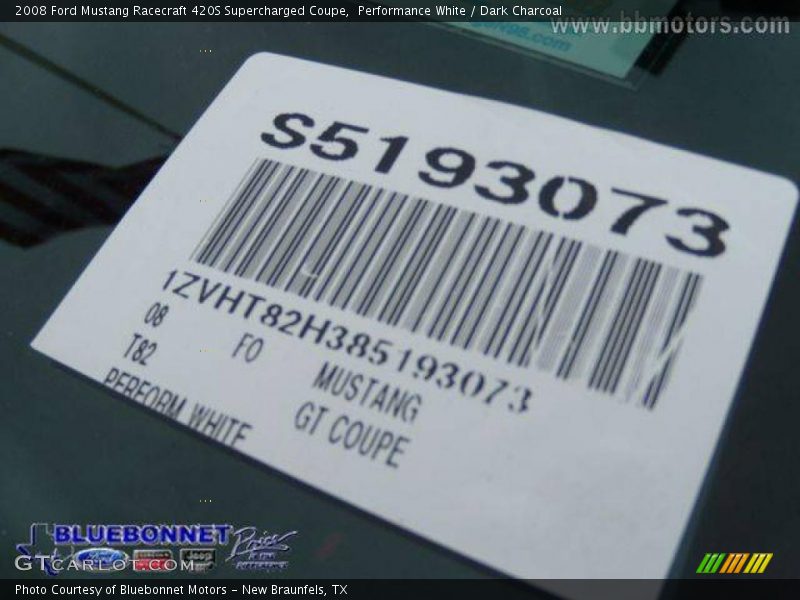 Performance White / Dark Charcoal 2008 Ford Mustang Racecraft 420S Supercharged Coupe