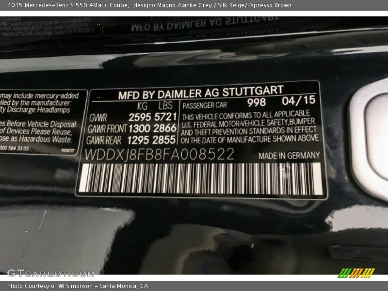 designo Magno Alanite Grey / Silk Beige/Espresso Brown 2015 Mercedes-Benz S 550 4Matic Coupe