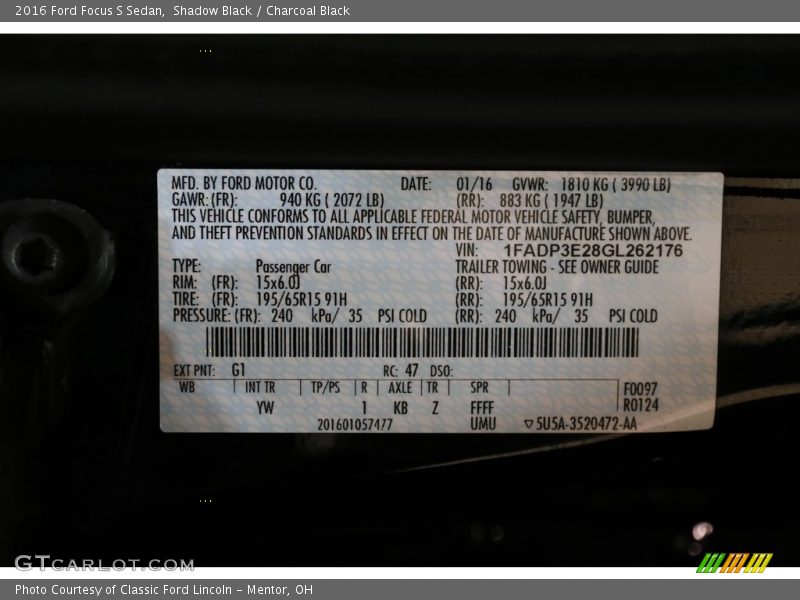 Shadow Black / Charcoal Black 2016 Ford Focus S Sedan