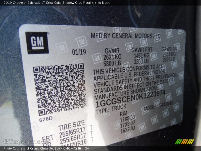 Shadow Gray Metallic / Jet Black 2019 Chevrolet Colorado LT Crew Cab
