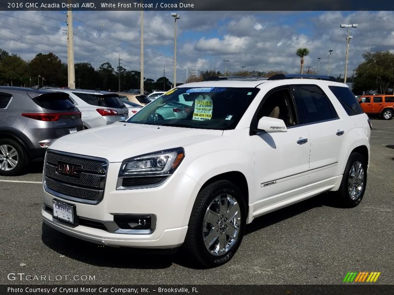 White Frost Tricoat / Cocoa Dune 2016 GMC Acadia Denali AWD