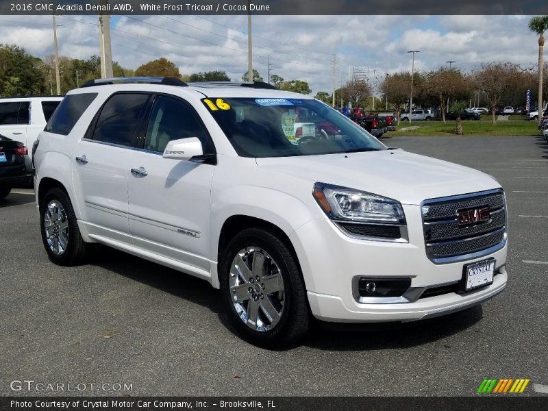 White Frost Tricoat / Cocoa Dune 2016 GMC Acadia Denali AWD