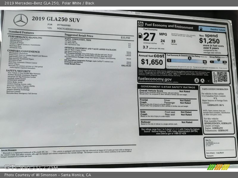 Polar White / Black 2019 Mercedes-Benz GLA 250