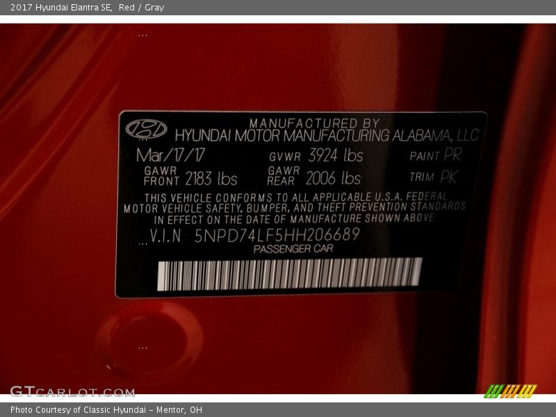 Red / Gray 2017 Hyundai Elantra SE