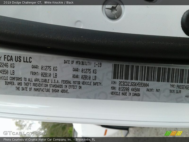 White Knuckle / Black 2019 Dodge Challenger GT