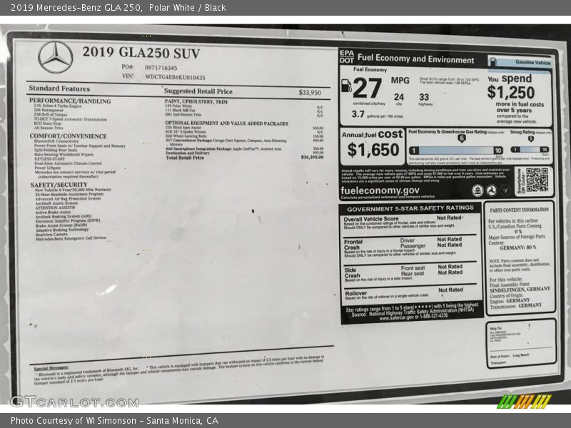 Polar White / Black 2019 Mercedes-Benz GLA 250