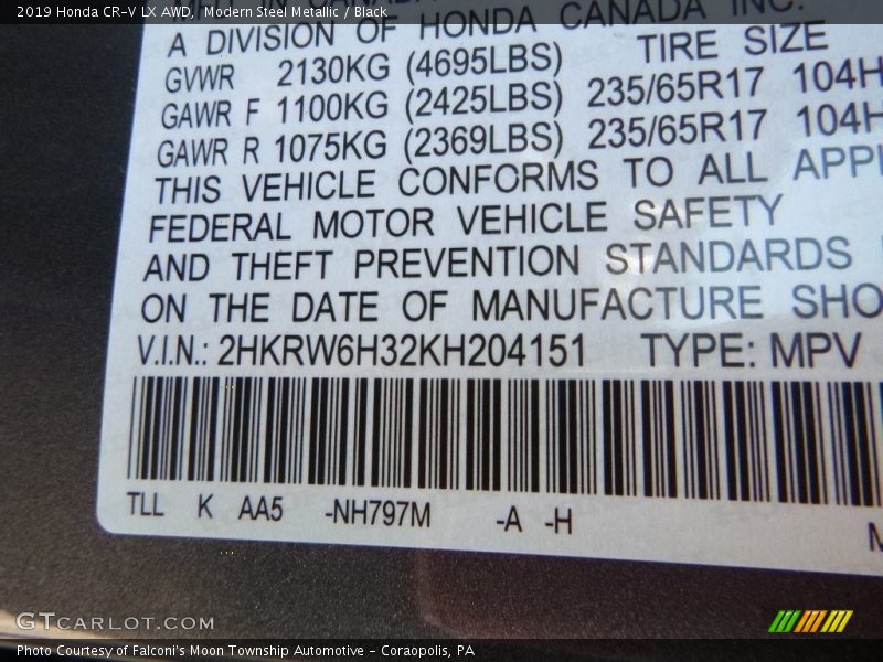Modern Steel Metallic / Black 2019 Honda CR-V LX AWD