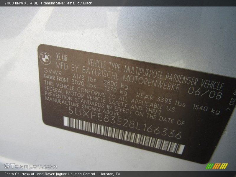 Titanium Silver Metallic / Black 2008 BMW X5 4.8i
