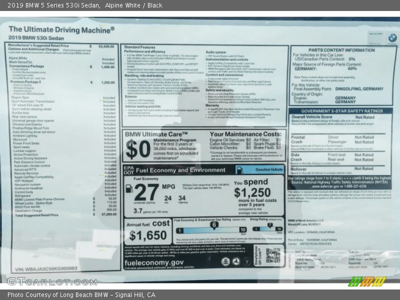 Alpine White / Black 2019 BMW 5 Series 530i Sedan