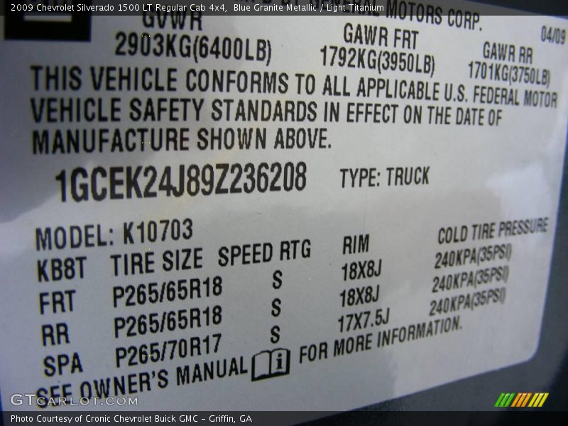 Blue Granite Metallic / Light Titanium 2009 Chevrolet Silverado 1500 LT Regular Cab 4x4