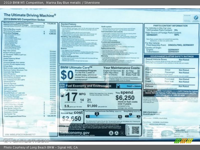  2019 M5 Competition Window Sticker
