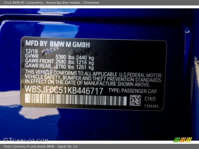 2019 M5 Competition Marina Bay Blue metallic Color Code C1K