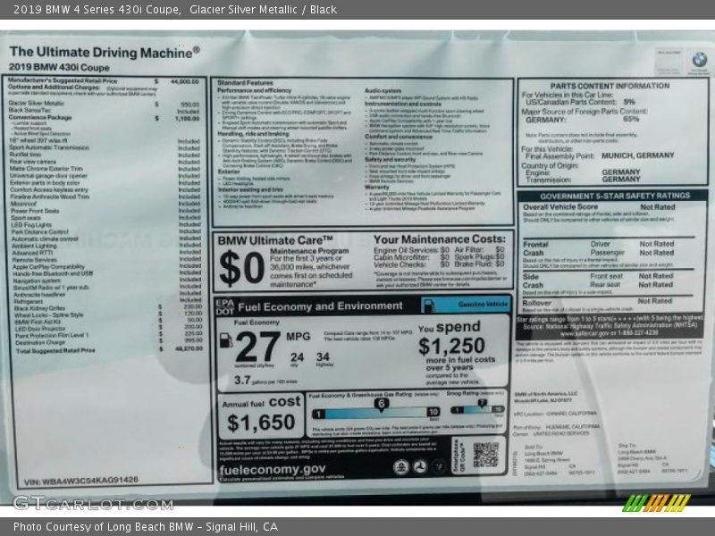 Glacier Silver Metallic / Black 2019 BMW 4 Series 430i Coupe