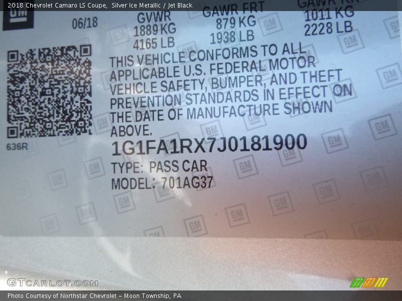 Silver Ice Metallic / Jet Black 2018 Chevrolet Camaro LS Coupe