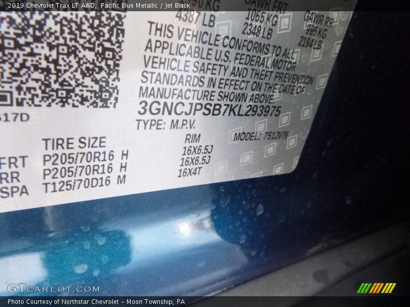 Pacific Blue Metallic / Jet Black 2019 Chevrolet Trax LT AWD
