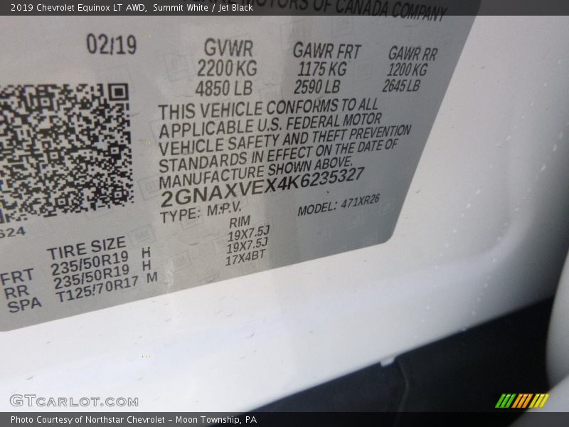 Summit White / Jet Black 2019 Chevrolet Equinox LT AWD