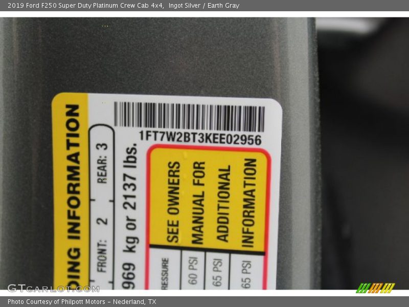 Ingot Silver / Earth Gray 2019 Ford F250 Super Duty Platinum Crew Cab 4x4