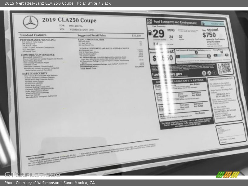 Polar White / Black 2019 Mercedes-Benz CLA 250 Coupe
